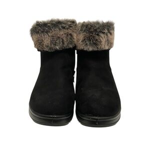 Patrizia Solid Black/Gray Suede Faux Fur Ankle Boots
